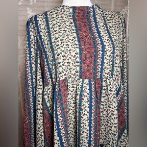 Boho Tiered Babydoll Tunic Flowy Cottagecore Lagenlook L